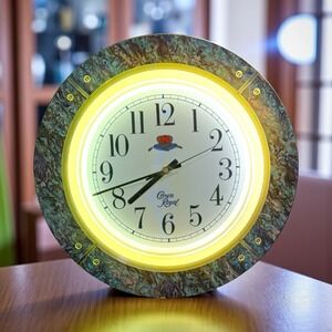 Vintage 15.5" Crown Royal Wall Clock Lighted Sign Whiskey Whisky Bar  NEW BULB